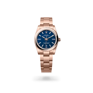 Rolex Oyster Perpetual 34 in Everose gold with a Blue stone dial, domed  bezel, and Oyster bracelet - Crisson