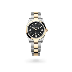 Rolex Explorer 36 in Oystersteel and yellow gold with Black dial, smooth bezel, and Oyster bracelet - Crisson