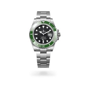 Rolex Submariner Date in Oystersteel with a black dial, green ceramic and platinum bezel, and Oyster bracelet - Crisson