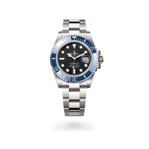 Rolex Submariner Date in white gold with a black dial, blue ceramic and platinum bezel, and Oyster bracelet - Crisson