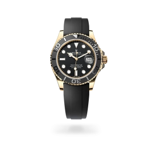 Rolex Yacht-Master 42 in yellow gold with a black dial, matt black Cerachrom insert in ceramic bezel, and Oysterflex bracelet -  Crisson