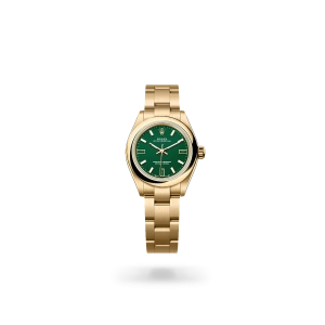 Rolex Oyster Perpetual 28 in yellow gold with a Green stone dial, domed  bezel, and Oyster bracelet -  Crisson