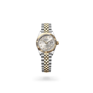 Rolex Lady-Datejust 28 in Oystersteel and yellow gold with a  Silver set with diamonds dial, fluted bezel, and Jubilee bracelet -  Crisson