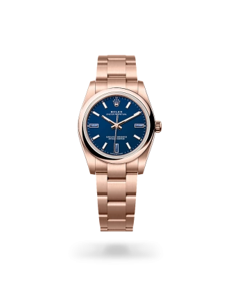Rolex Oyster Perpetual 34 in Everose gold with a Blue stone dial, domed  bezel, and Oyster bracelet - Crisson