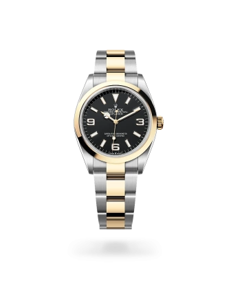 Rolex Explorer 36 in Oystersteel and yellow gold with Black dial, smooth bezel, and Oyster bracelet - Crisson