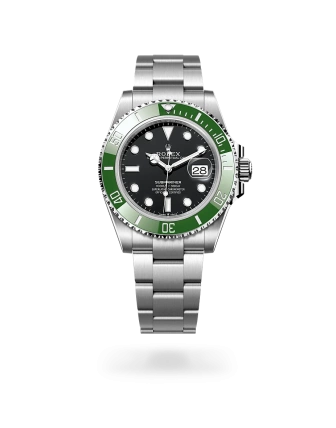 Rolex Submariner Date in Oystersteel with a black dial, green ceramic and platinum bezel, and Oyster bracelet - Crisson