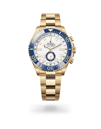 Rolex Yacht-Master II in yellow gold with a White dial, blue Cerachrom insert in ceramic bezel, and Oyster bracelet - Crisson