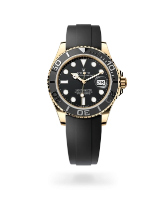 Rolex Yacht-Master 42 in yellow gold with a black dial, matt black Cerachrom insert in ceramic bezel, and Oysterflex bracelet -  Crisson