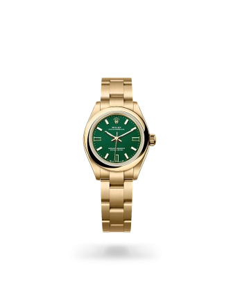 Rolex Oyster Perpetual 28 in yellow gold with a Green stone dial, domed  bezel, and Oyster bracelet -  Crisson