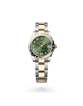 Rolex Datejust 31 in Oystersteel, yellow gold and diamonds with an Olive green set with diamonds dial, and Oyster bracelet - Crisson