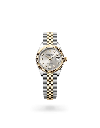 Rolex Lady-Datejust 28 in Oystersteel and yellow gold with a  Silver set with diamonds dial, fluted bezel, and Jubilee bracelet -  Crisson