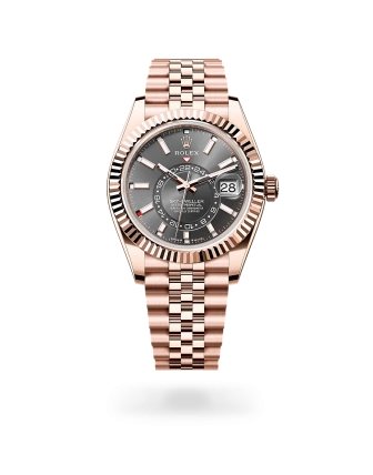 Rolex Sky-Dweller in Everose gold with a Slate dial, fluted bezel, and Jubilee bracelet -  Crisson
