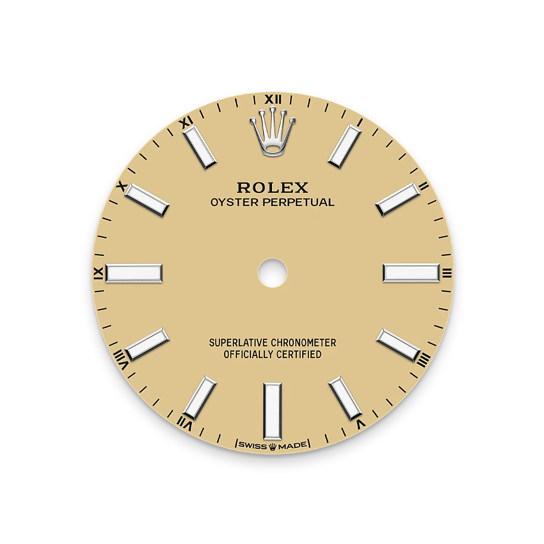 Rolex Oyster Perpetual 34 in Oystersteel with a beige dial, domed bezel, and Oyster bracelet, m124200-0007 - Crisson Rolex Oyster Perpetual 34 in Oystersteel with a beige dial, domed bezel, and Oyster bracelet, m124200-0007 - Crisson