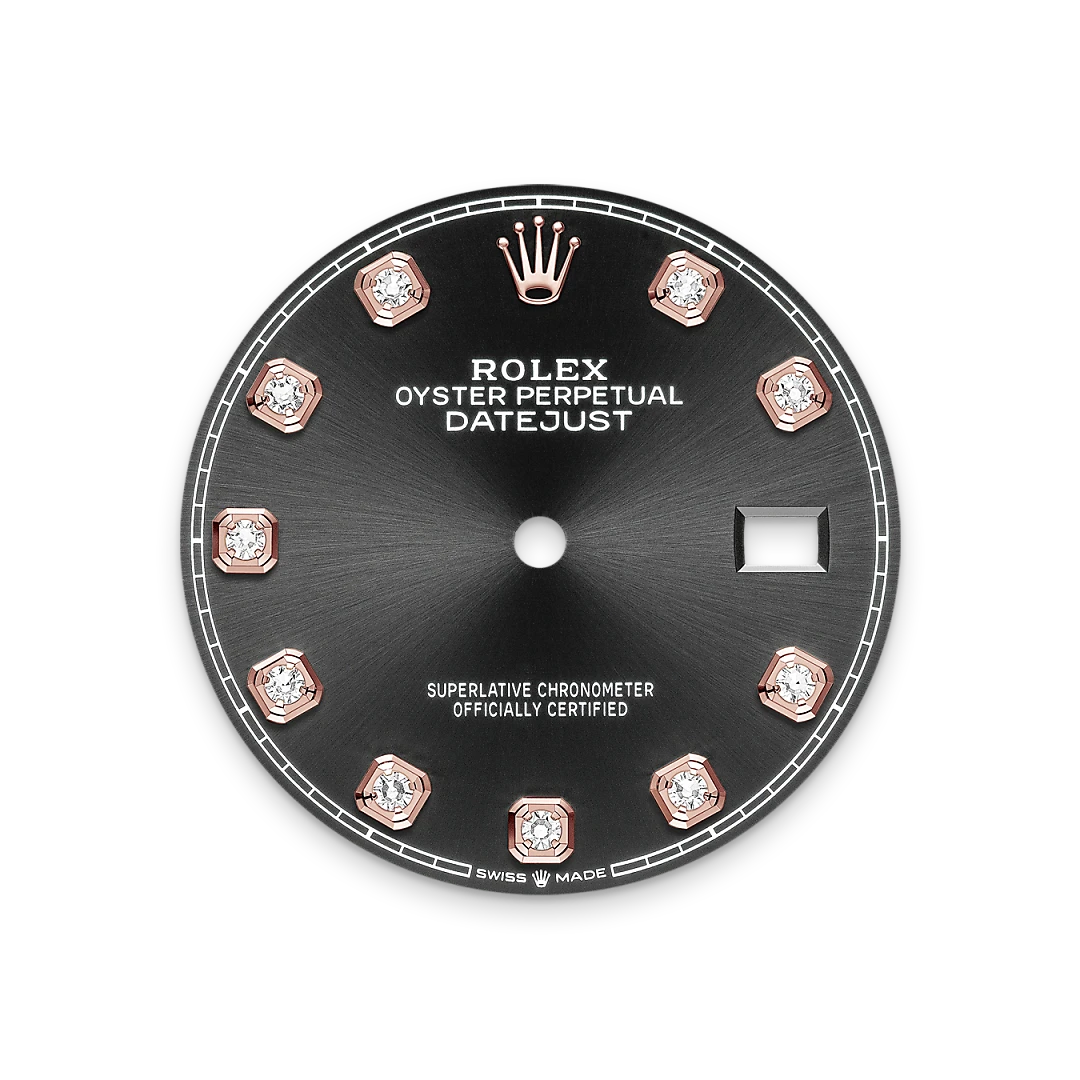 Rolex Datejust 36 in Oystersteel and Everose gold with a bright black dial with diamonds, fluted bezel, and Oyster bracelet - Crisson Rolex Datejust 36 in Oystersteel and Everose gold with a bright black dial with diamonds, fluted bezel, and Oyster bracelet - Crisson