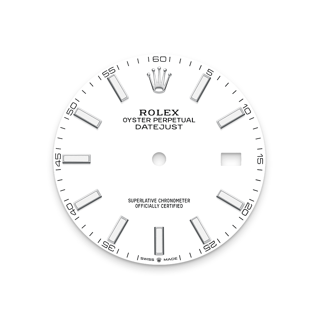 Rolex Datejust 41 in Oystersteel with a white dial, smooth bezel, and Oyster bracelet, m126300-0005 - Crisson