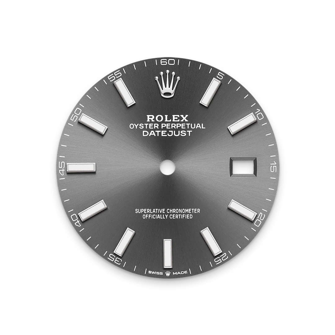 Rolex Datejust 41 in Oystersteel and white gold with a Slate dial, fluted bezel, and Jubilee bracelet, m126334-0014 - Crisson