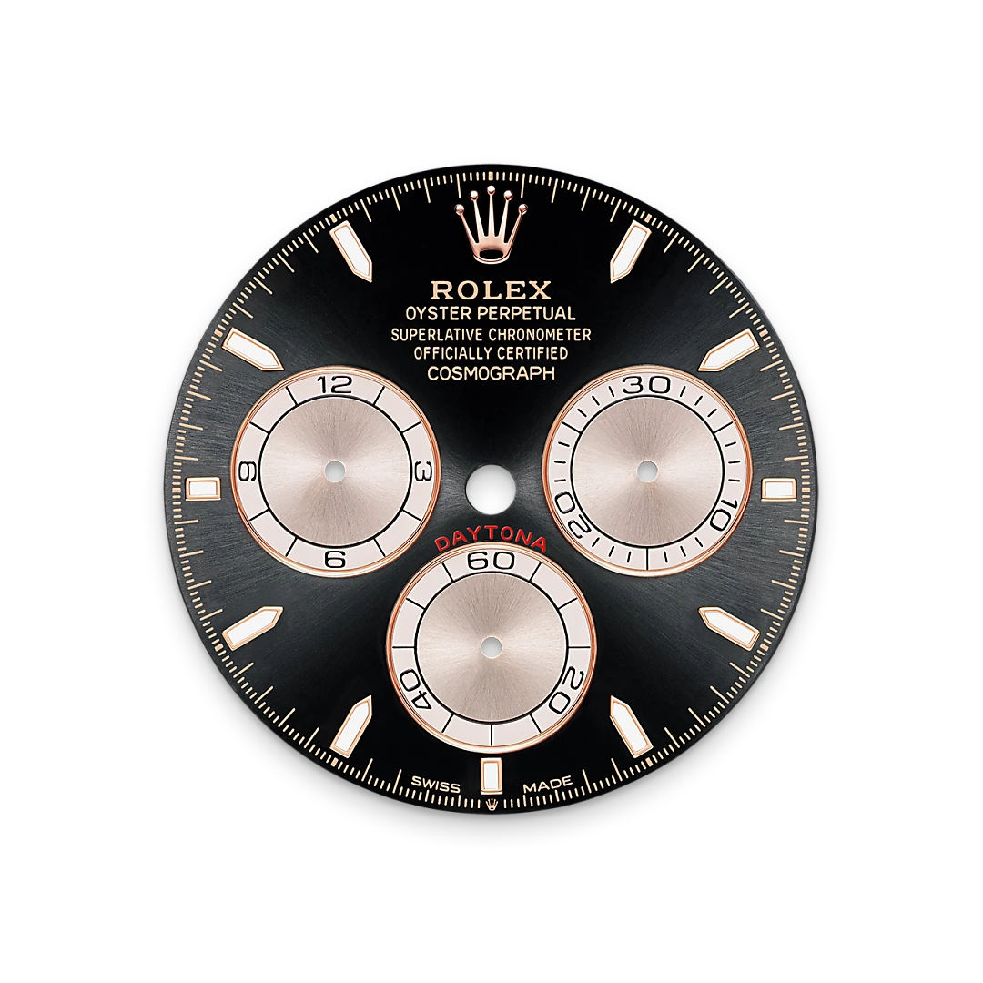 Rolex Cosmograph Daytona in Everose gold with Sundust and bright black dial, fixed bezel, and Oyster bracelet, m126505-0001 - Crisson