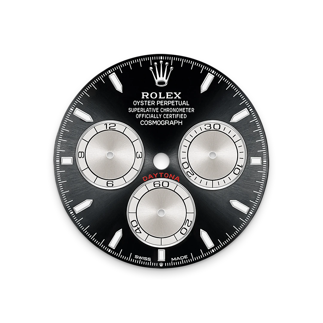 Rolex Cosmograph Daytona in white gold with black and steel dial, fixed bezel, and Oyster bracelet, m126509-0001 - Crisson