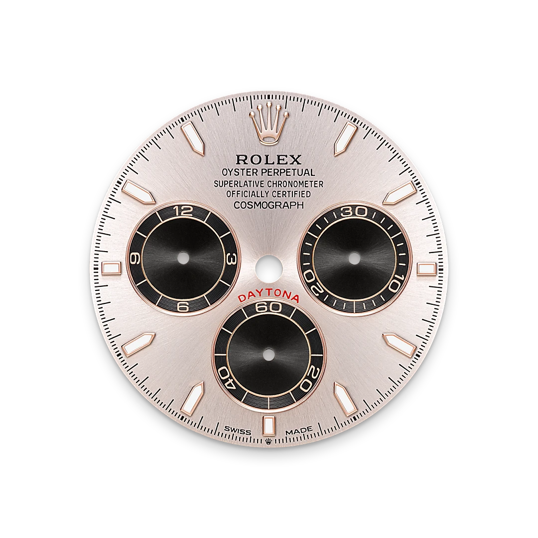 Rolex Cosmograph Daytona in Everose gold with Sundust and bright black dial, black monobloc Cerachrom bezel, and Oysterflex bracelet, m126515ln-0006 - Crisson