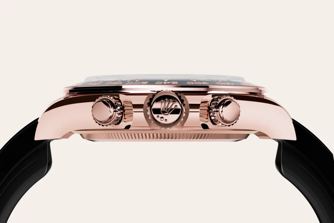 Rolex Cosmograph Daytona in Everose gold with Sundust and bright black dial, black monobloc Cerachrom bezel, and Oysterflex bracelet, m126515ln-0006 - Crisson