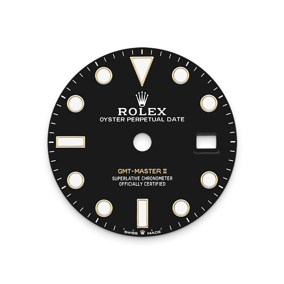 Rolex GMT-Master II in yellow gold with a black dial, bidirectional rotatable 24-hour graduated  bezel, and Jubilee bracelet, m126718grnr-0001 - Crisson