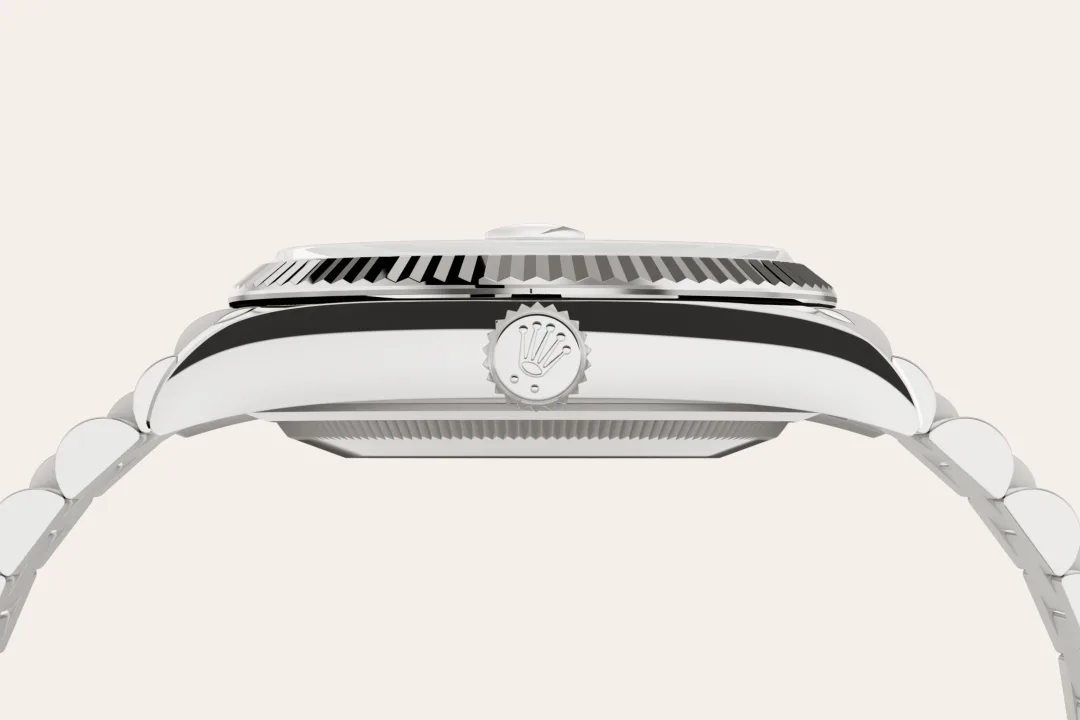 Rolex Day-Date 36 in white gold with a silver dial, fluted bezel, and President bracelet, m128239-0005 - Crisson Rolex Day-Date 36 in white gold with a silver dial, fluted bezel, and President bracelet, m128239-0005 - Crisson