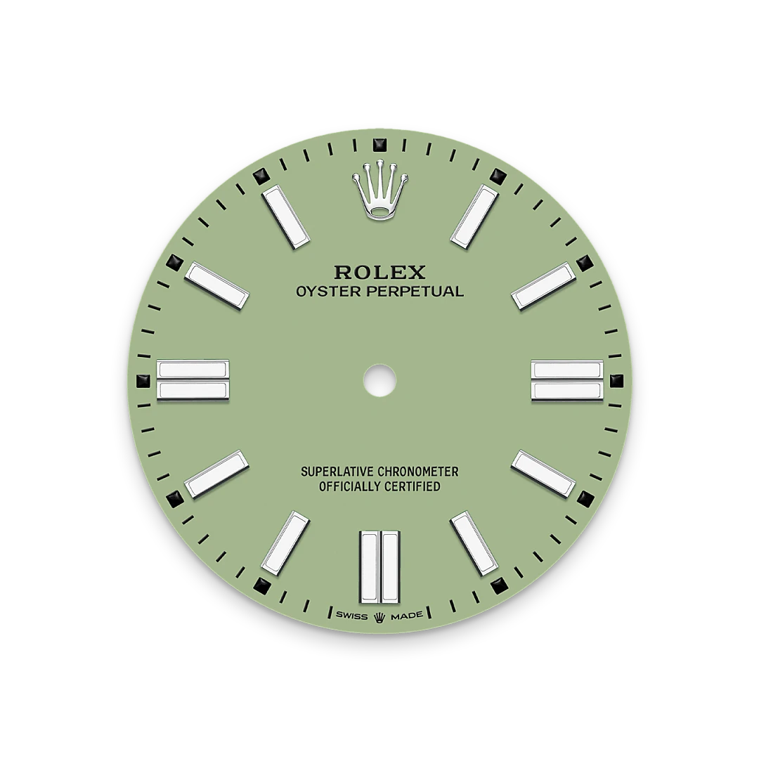 Rolex Oyster Perpetual 41 in Oystersteel with a pistachio dial, domed bezel, and Oyster bracelet, m134300-0006 - Crisson Rolex Oyster Perpetual 41 in Oystersteel with a pistachio dial, domed bezel, and Oyster bracelet, m134300-0006 - Crisson