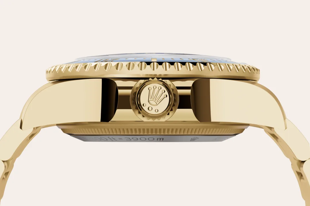Rolex Deepsea in yellow gold with a blue dial, Cerachrom insert in blue ceramic bezel, and Oyster bracelet, m136668lb-0001 - Crisson