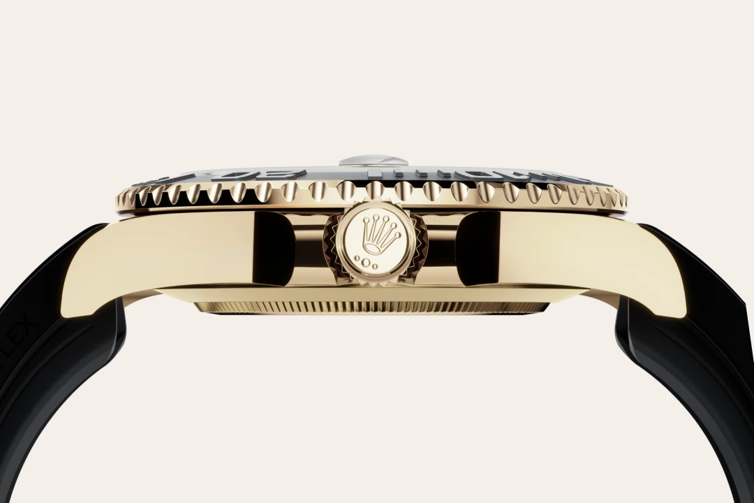 Rolex Yacht-Master 42 in yellow gold with a black dial, matt black Cerachrom insert in ceramic bezel, and Oysterflex bracelet, m226658-0001 - Crisson