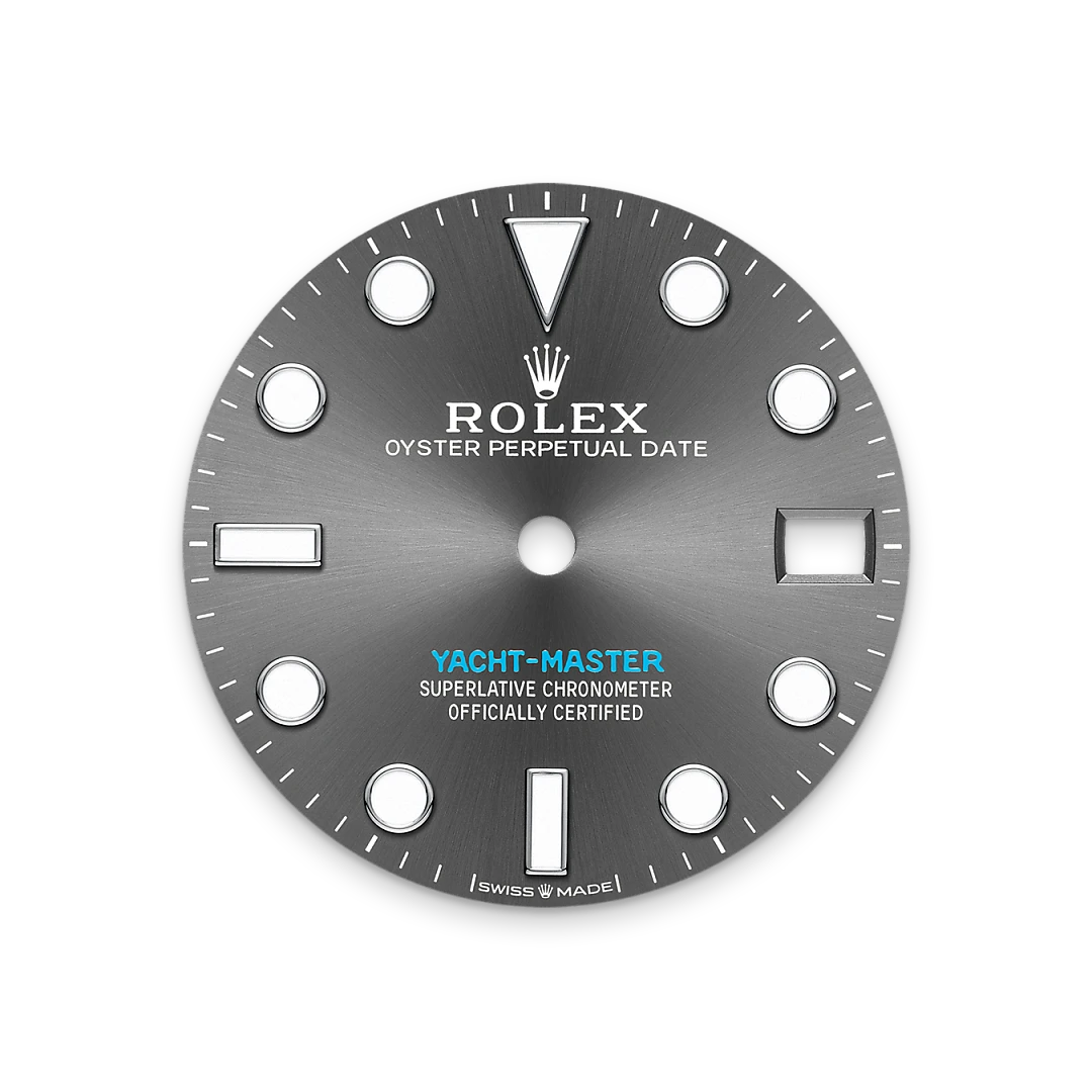 Rolex Yacht-Master 37 in Oystersteel and platinum with a Slate dial, platinum bezel, and Oyster bracelet, m268622-0002 - Crisson
