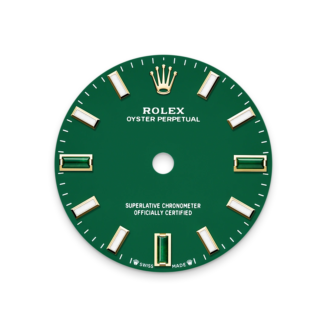 Rolex Oyster Perpetual 28 in yellow gold with a Green stone dial, domed  bezel, and Oyster bracelet, m276208-0002 - Crisson