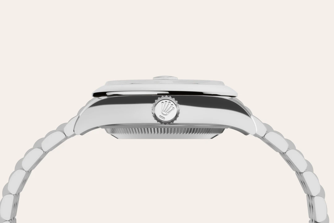 Rolex Lady-Datejust 28 in Oystersteel with a Pink dial, Domed bezel, and Jubilee bracelet, m279160-0013 - Crisson