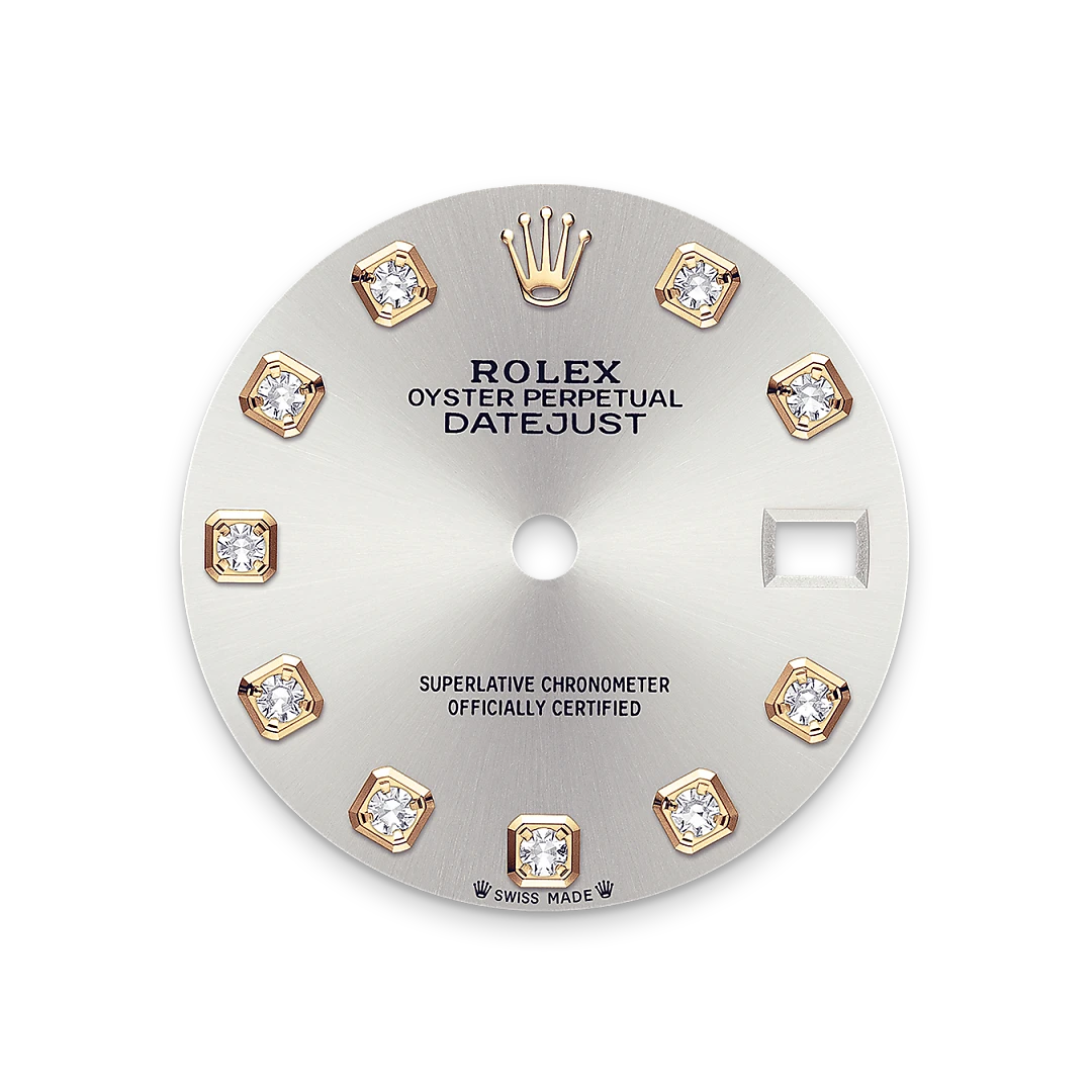 Rolex Lady-Datejust 28 in Oystersteel and yellow gold with a  Silver set with diamonds dial, fluted bezel, and Jubilee bracelet, m279173-0007 - Crisson