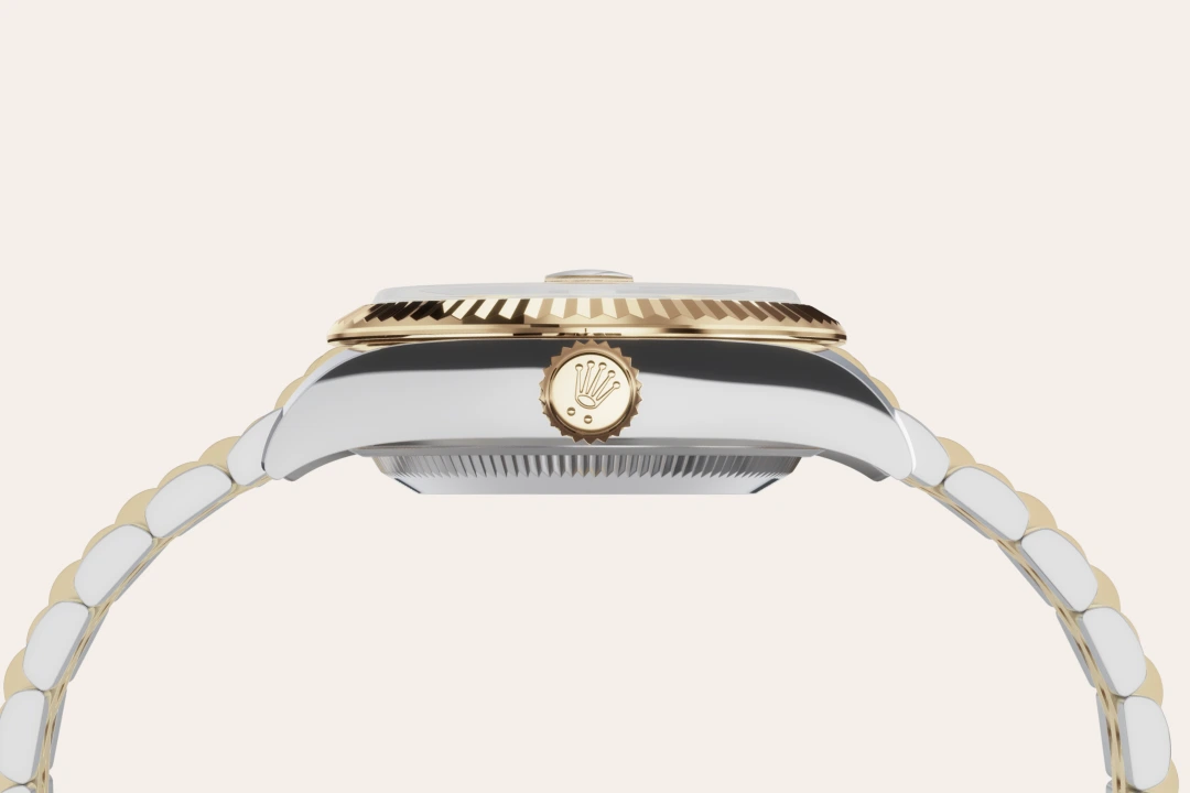 Rolex Lady-Datejust 28 in Oystersteel and yellow gold with a  Silver set with diamonds dial, fluted bezel, and Jubilee bracelet, m279173-0007 - Crisson