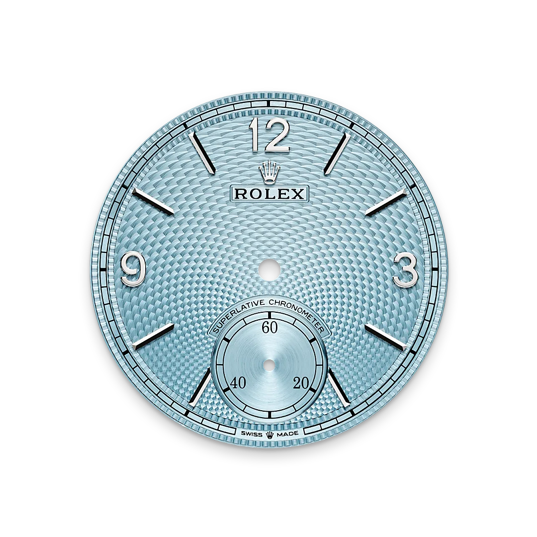 Rolex 1908 in platinum with an ice bleu dial, and leather bracelet, M52506-0003 - Crisson