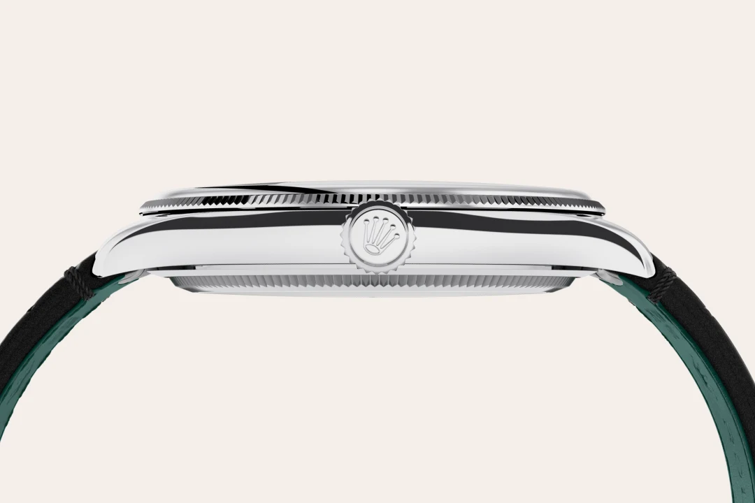 Rolex 1908 in platinum with an ice bleu dial, and leather bracelet, M52506-0003 - Crisson