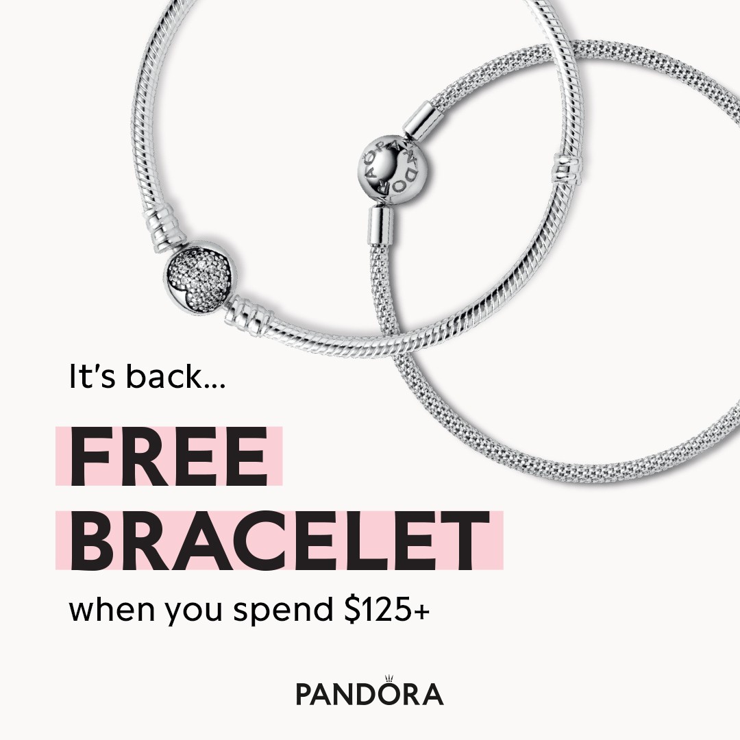 September 23 - September 27 Our fan favorite promotion is back! Spend $125 and receive a free bracelet, up to $65 value. Offer ends 9/27. Upgrades availableWhile Supplies LastSome Restrictions Do Apply#PandoraMoments #pandoralovers #Pandora #fashion #shoplocal #shopatcrisson